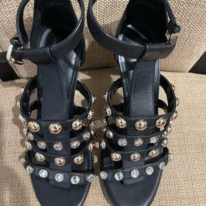Black Strappy Sandals with Gold and Silver Accents